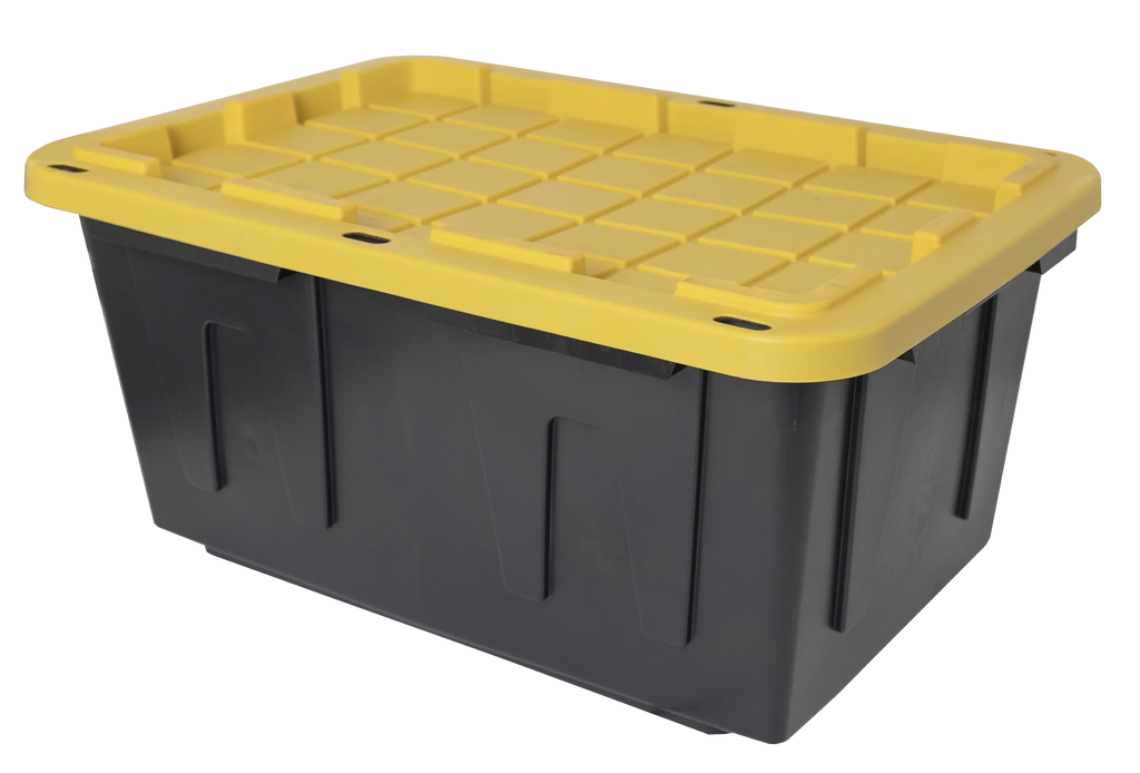 Black Lid, Box Storage Lid Set Snap of 4 Yellow Container, Plastic Gallon Tough with Stackable 27