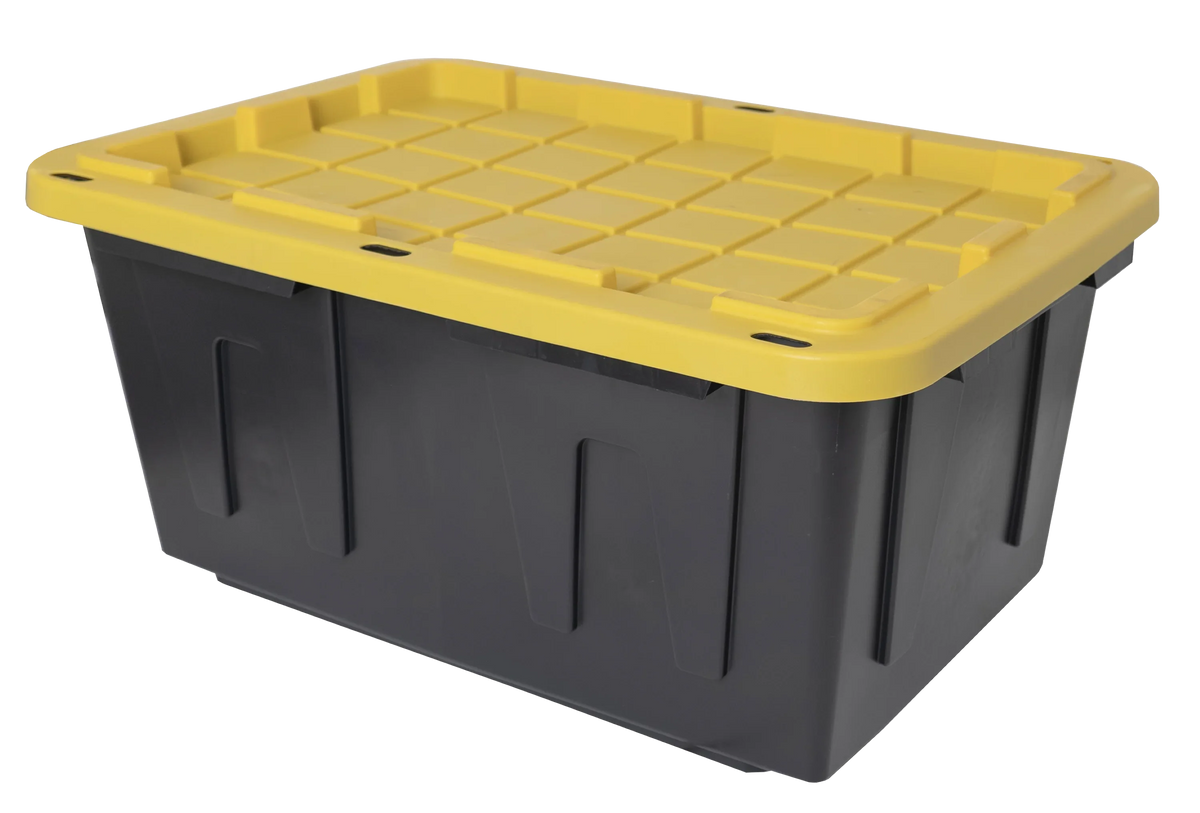 Black Lid, Box Storage Lid Set Snap of 4 Yellow Container, Plastic Gallon Tough with Stackable 27