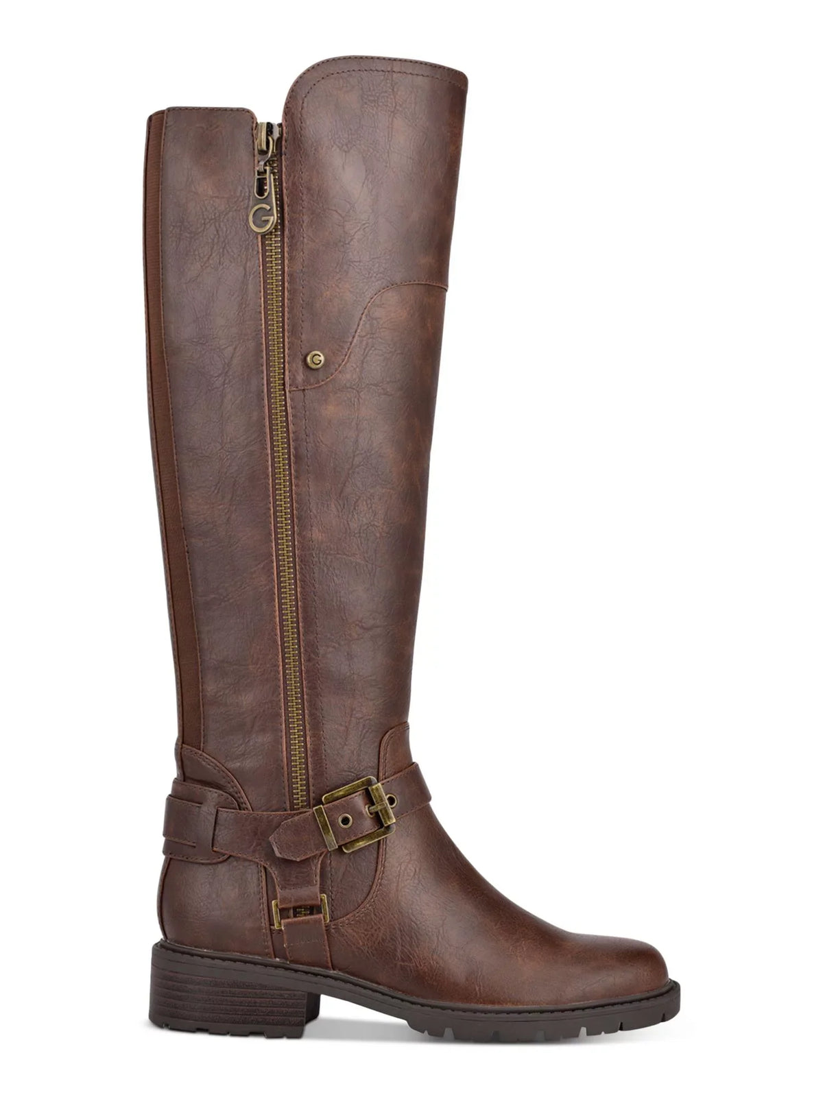 Platform GBG Zip-Up Gore Heel Womens Stretch Block Riding Buckle Tealin Brown Padded Boot Accent Accent M Toe 6 Round 1/2" Zipper