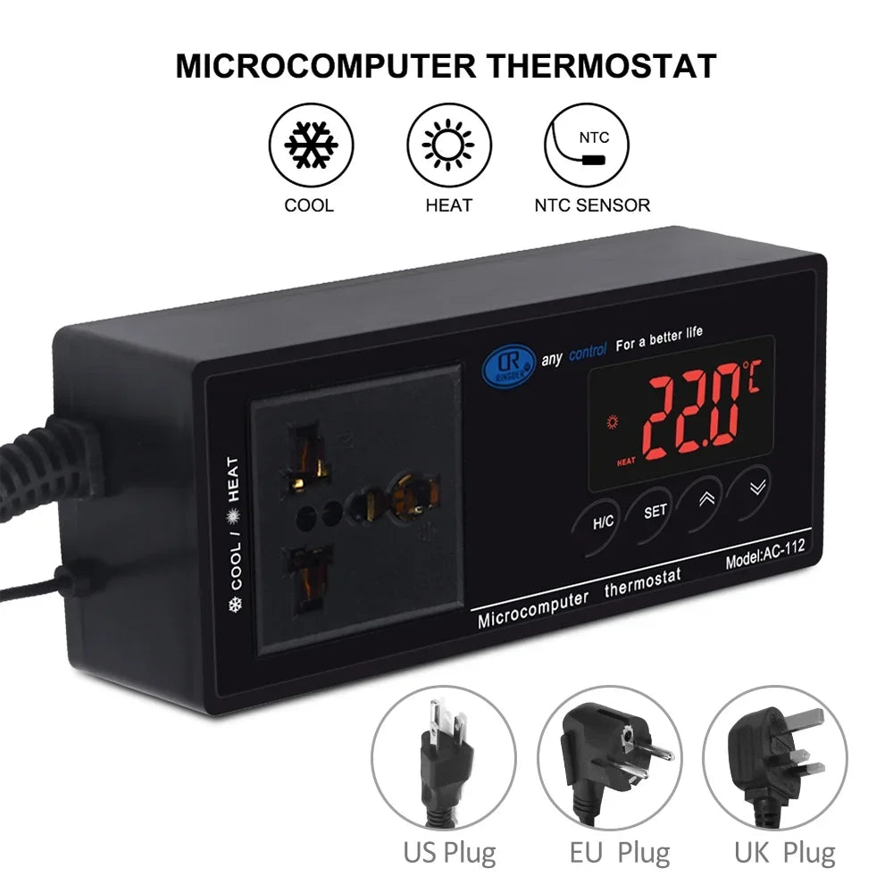 Reptiles Home Thermostat Controlled Green Incubation Digital Temperature Outlet Thermostat Cooling Chest Heating Controller Freezer Lepmerk Mode House & with Plug Reptile for Brewing -40℃~110℃