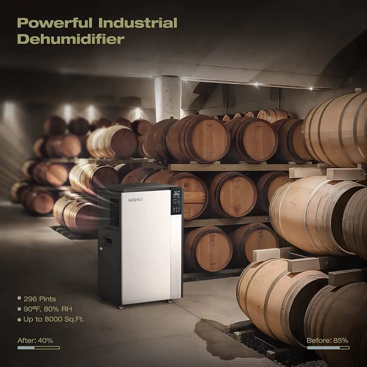 Commercial drain Memory Waykar for 296 Defrost, Industry Dehumidifier Auto Starting Damage Spaces, with Hose Portable, liquid Compact, Pint, Unit, Crawl Basements,