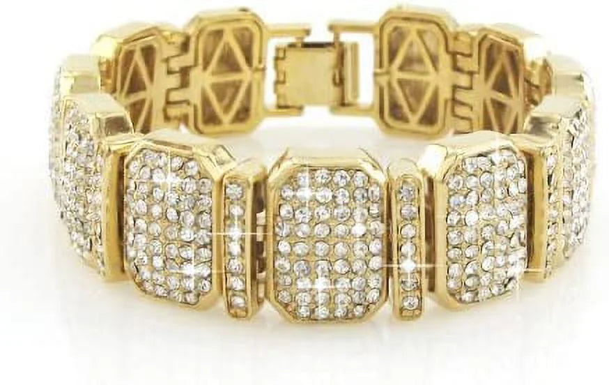 Bracelet with Bling Gold CZ Hip-Hop Tone Covered #660 Iced