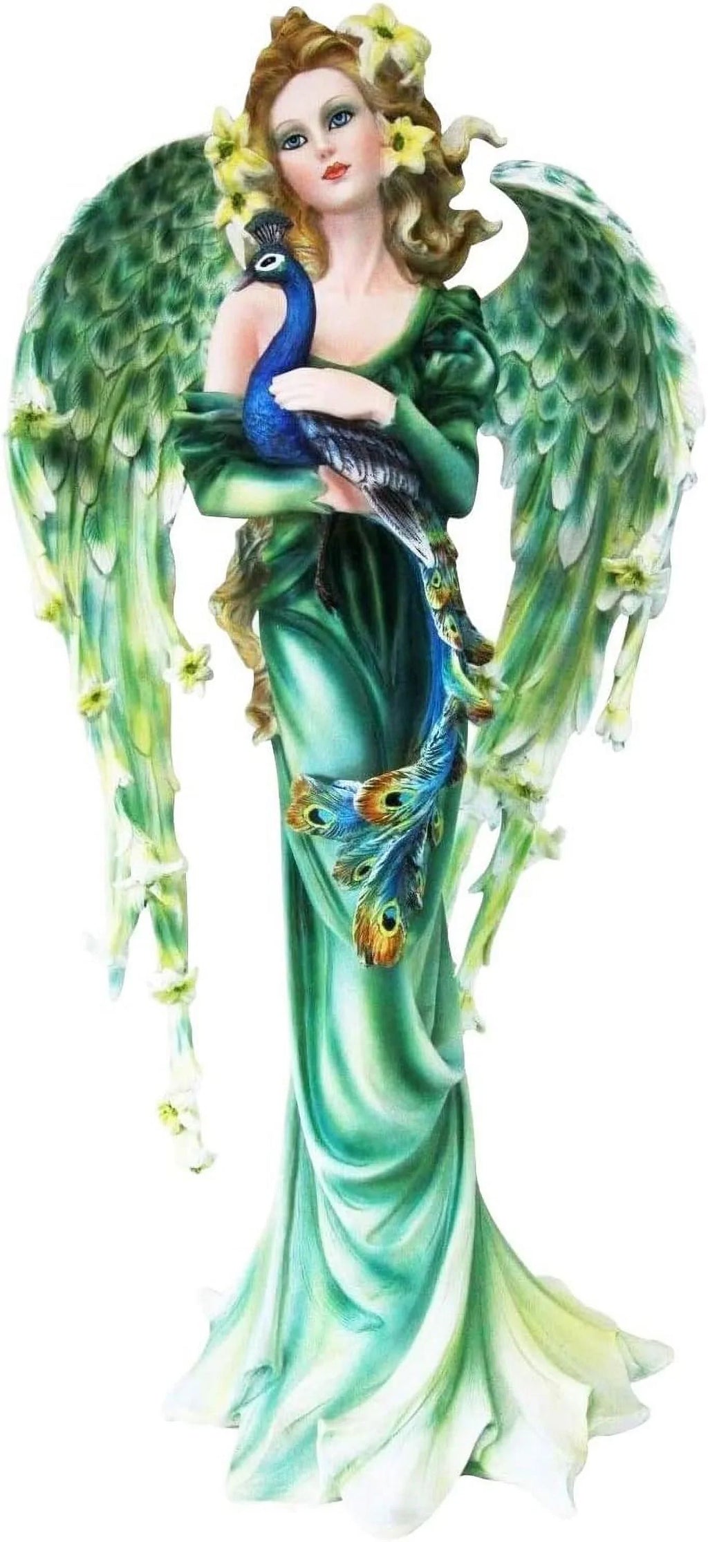 Collectible Green 21" Mother Faries Garden FAE Statue Peacock Decorative Magic Figurine Fairy Iridescent DIY Train Tall Faery Fantasy Large Pixie