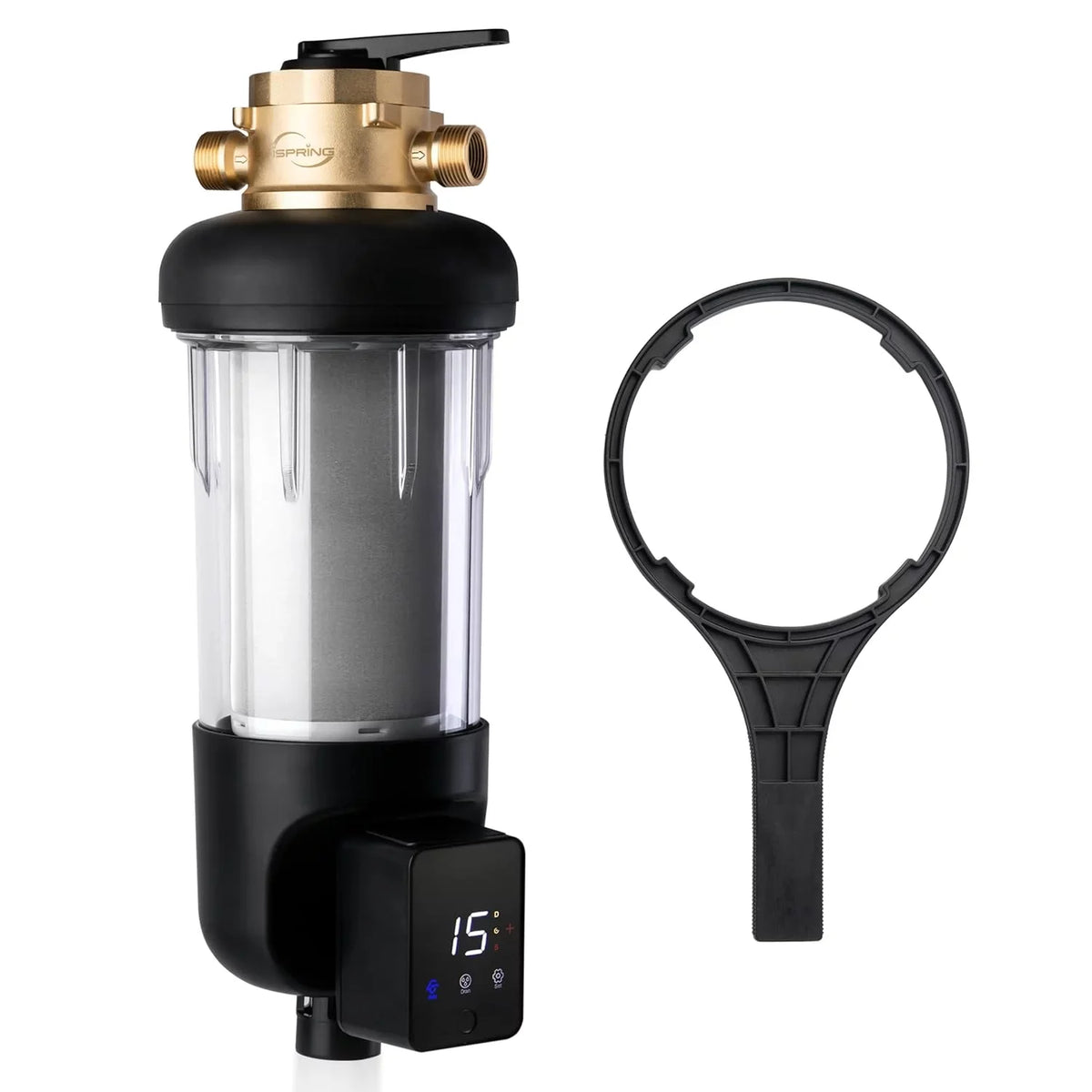 Microns Modes, dimension, Touch-Screen 500 Whole Bypass, 4 Flushable Reusable, Flushing, with House Spin-Down Auto and Prefilter, Filter iSpring Upgraded Housing, WSP500ARJ-BP Clear liquid Sediment Jumbo
