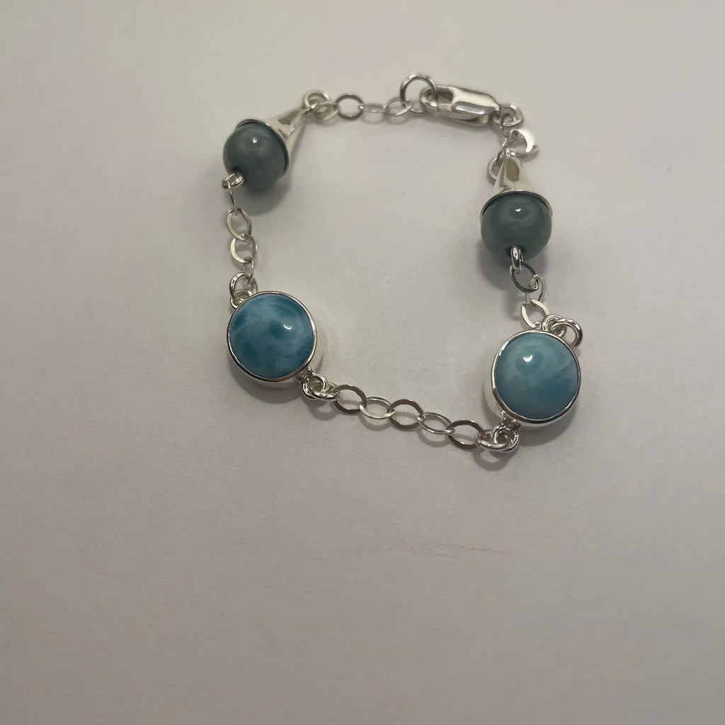 Silver Bracelet and 925 Sterling Handmade Larimar Women Jade