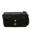 Calf Elaphe Double (Good) Unisex Leather Satchel Pre-Owned skin Chevron Authenticated Flap Black