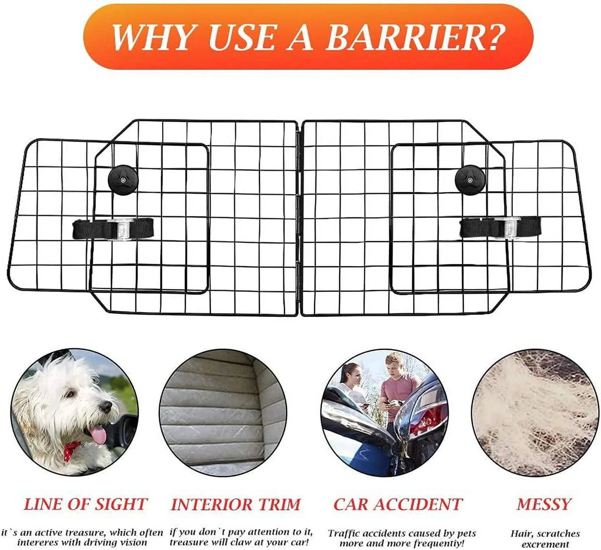 Fence Duty Seat Black—Safety SUV, for Front Travel Adjustable in Pet Car Mesh with Cars Dog Cars Dividers Vehicles, Barriers—Heavy Wire Barrier
