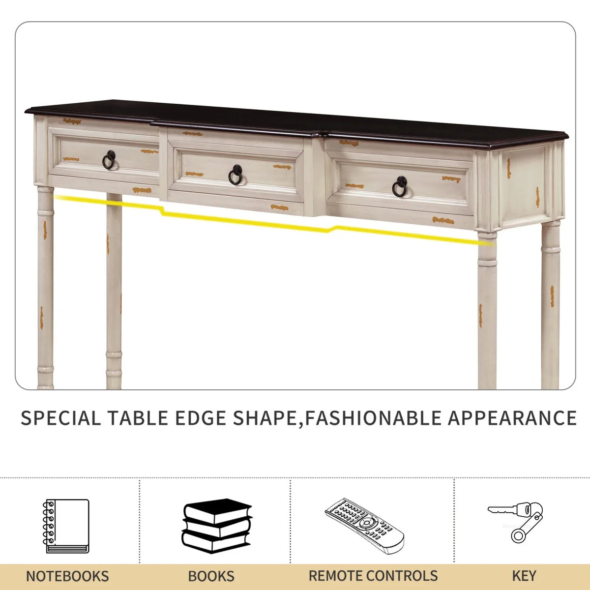 (Antique for Drawers Sofa Shelf Table with WF189574AAK) OLD White SKU Entryway Projecting Console Drawers Long and TREXM Table with