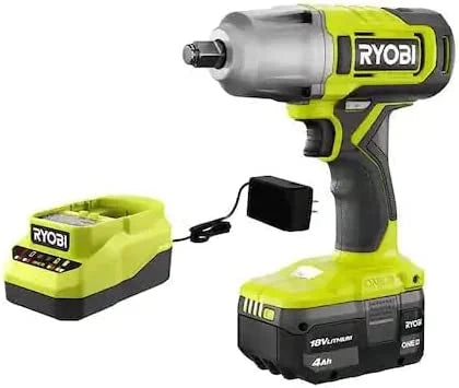RYOBI in. 4.0 18V Kit Ah Wrench Impact Charger with and Battery ONE+ 1/2 Cordless