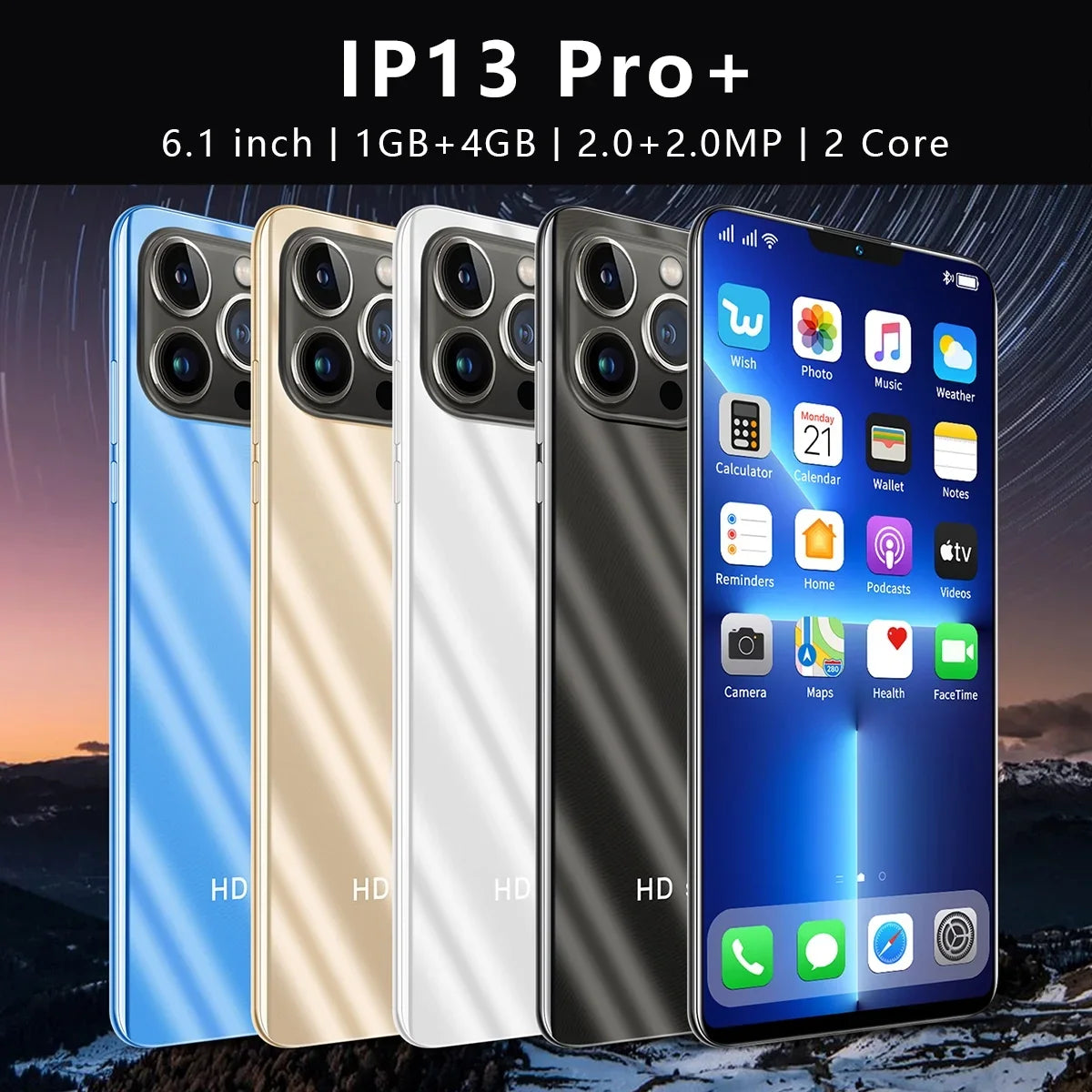 IP13 Pro 6.1-inch smartphone Max 2800mAh phone Blue SIM Ram1Gb+Rom4Gb Android unlock dual face HD+ 3G