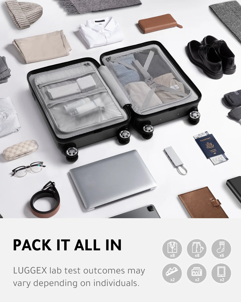 Front Port with Pocket Expandable Carry Suitcase on USB and Luggage, Hardshell LUGGEX
