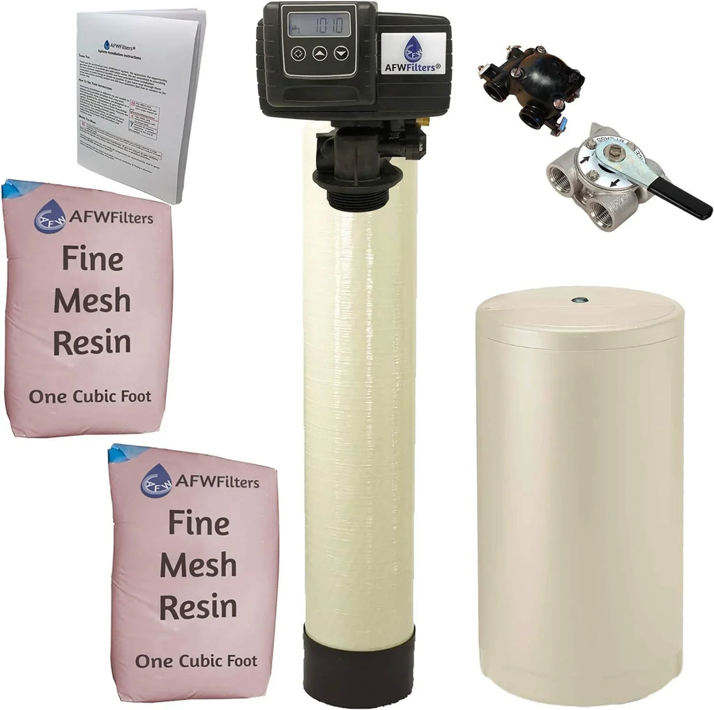 Almond Fine Iron Connection, 2 Stainless Foot Tanks FNPT Mesh Pro 3/4" cubic liquid Whole Steel with Home Softener Resin, 64k AFWFilters and