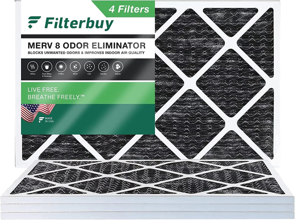 MERV HVAC 8 Furnace Pleated Eliminator Carbon Filterbuy (4-Pack) 14x25x1 with AC Odor Air Filters Activated