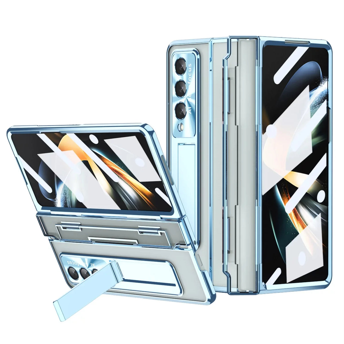 Plating Crystal for Galaxy 5G, Protection Galaxy TECH Shockproof Hard Blue Luxury CIRCLE Transparent 3 PC Case Z Cover Z 3 Ultra-Thin Clear Anti-Scratch Fold Case, Fold Kickstand Perfect