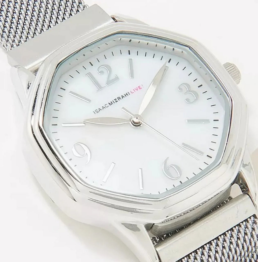 Silver Mizrahi Steel Mesh Watch Magnetic Stainless Live! ADJ Octagon Strap Isaac