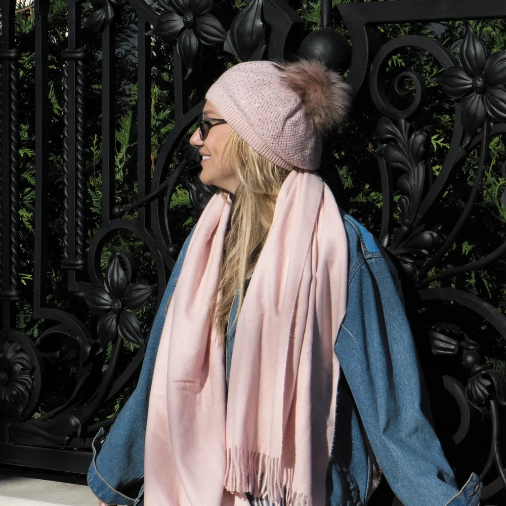 Warm Virgin with Pink Scarf Women Dreamy Tassels Soft Scarf 27.6x74.8-inch Wool for