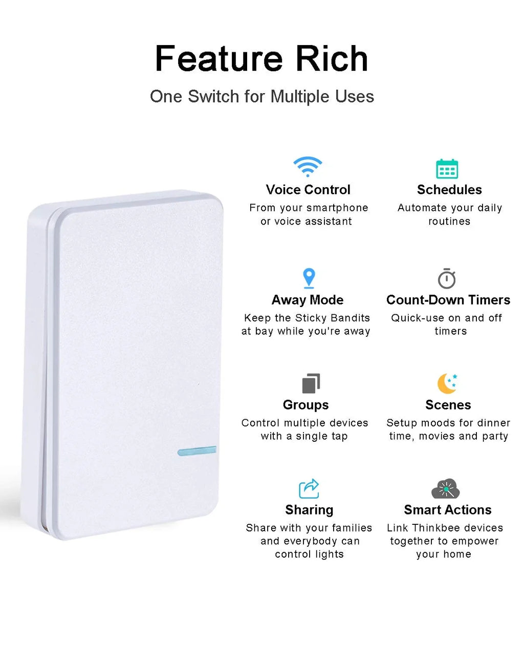 Hub No 2.4Ghz IFTTT, Indoor kit, Ceiling Lamp Required, Thinkbee Light Remote Control, exterior WiFi Light and LED with Switch Assistant Wireless Switch Smart Compatible Alexa, - 164ft 1969ft