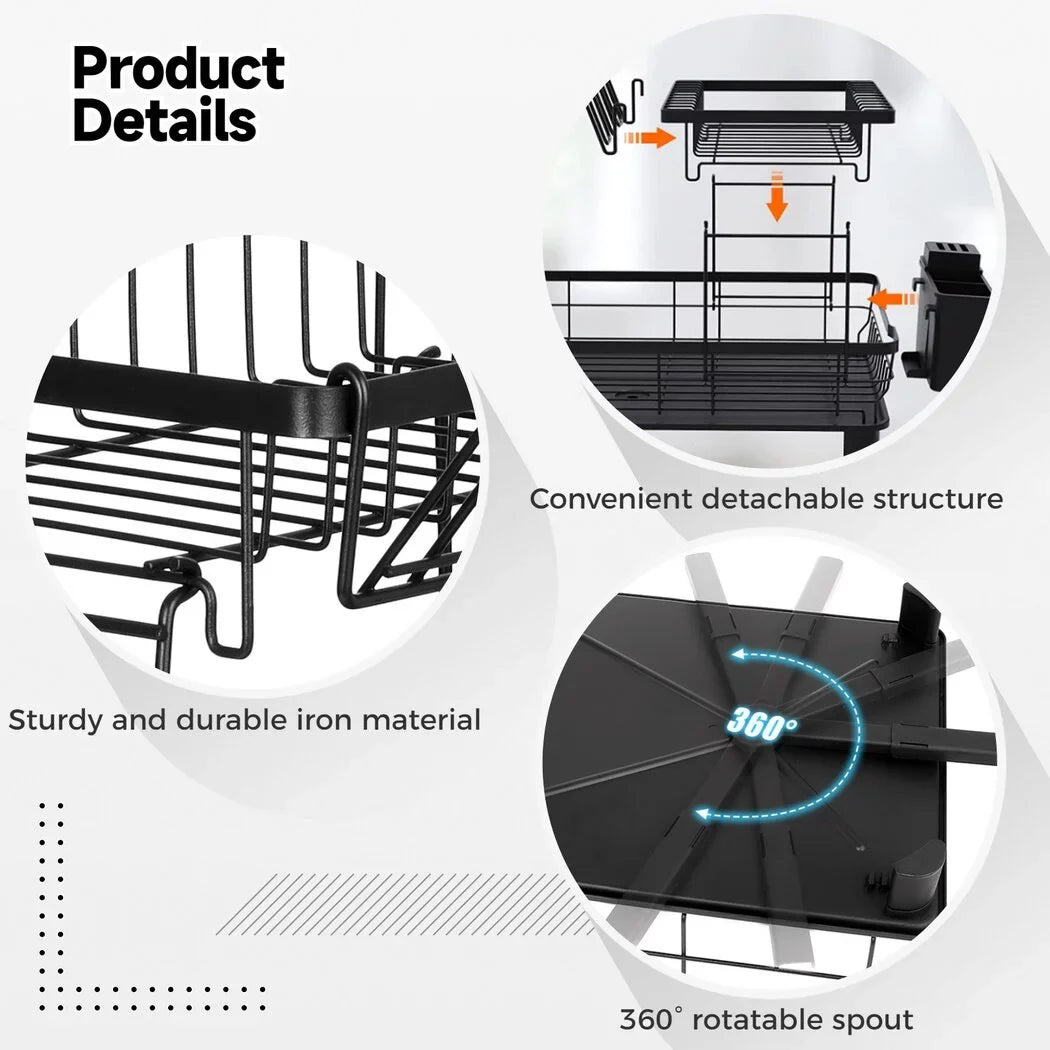 and Dish Counter, 2 Kitchen Steel Dish Detachable Drainer with Tier Kitchen Stainless Blac Dish Storage for and Organizers, with Dish Utensil Rack Dish Holder, Drying Rack Dishes Drainer Drainer, Rack