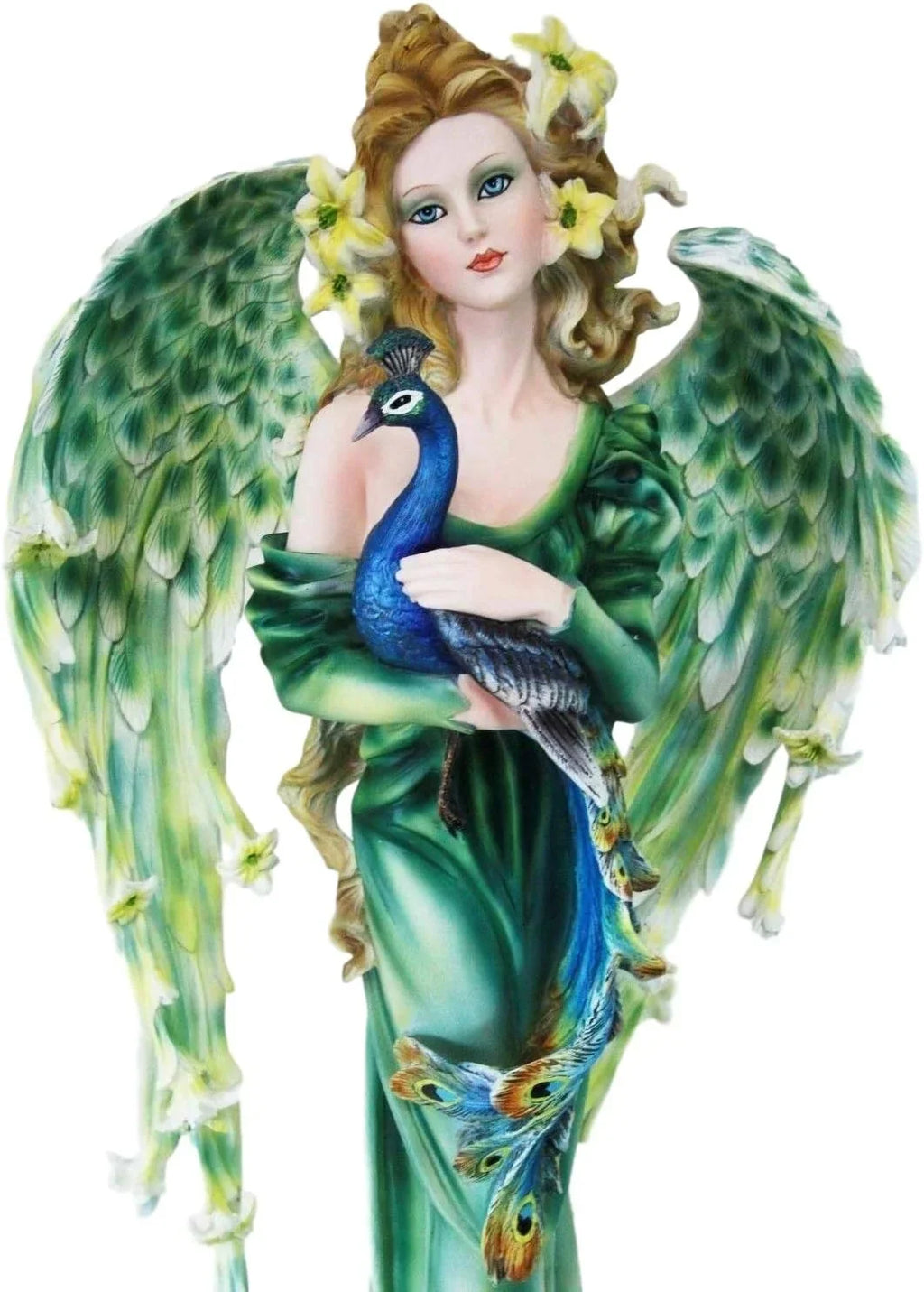 Collectible Green 21" Mother Faries Garden FAE Statue Peacock Decorative Magic Figurine Fairy Iridescent DIY Train Tall Faery Fantasy Large Pixie