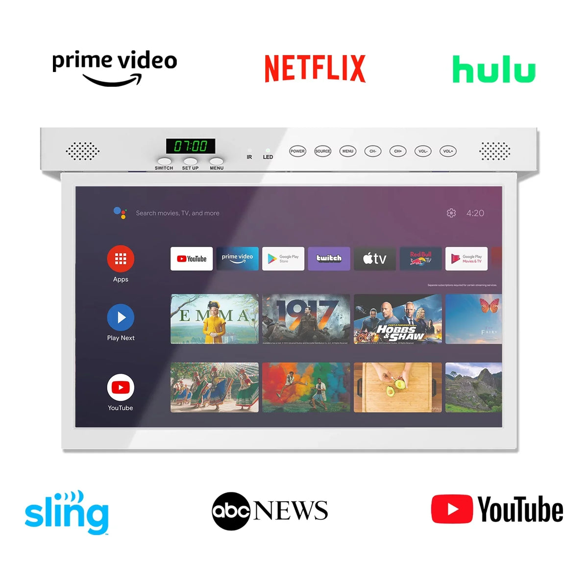 FHD Assistant inch SYLVOX Built-in Cabinet Support WiFi TV, Play, Android TV, Kitchen 1080P 15.6 Under Smart Smart TV Bluetooth