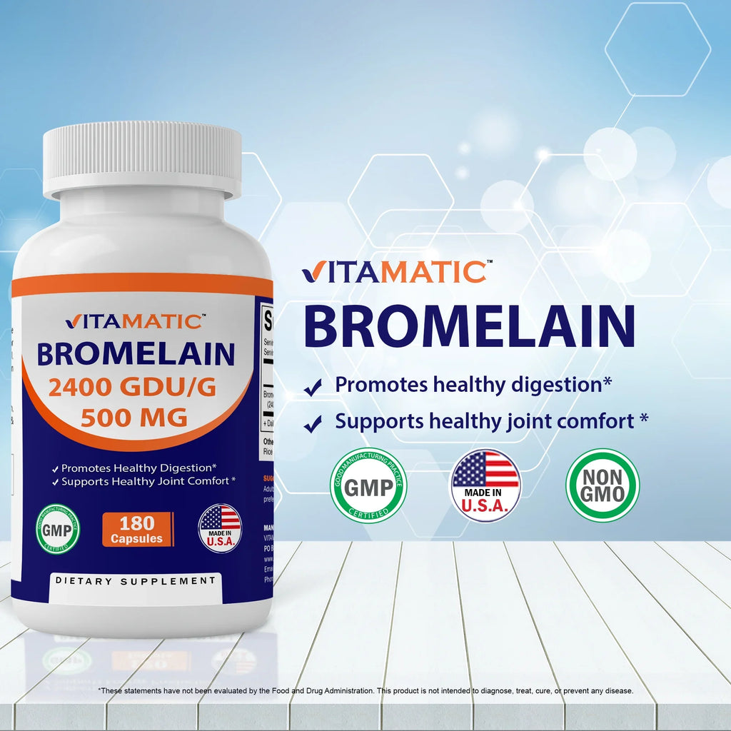mg 2400 GDU/g, Vitamatic Capsules Bromelain Pack 500 2 180