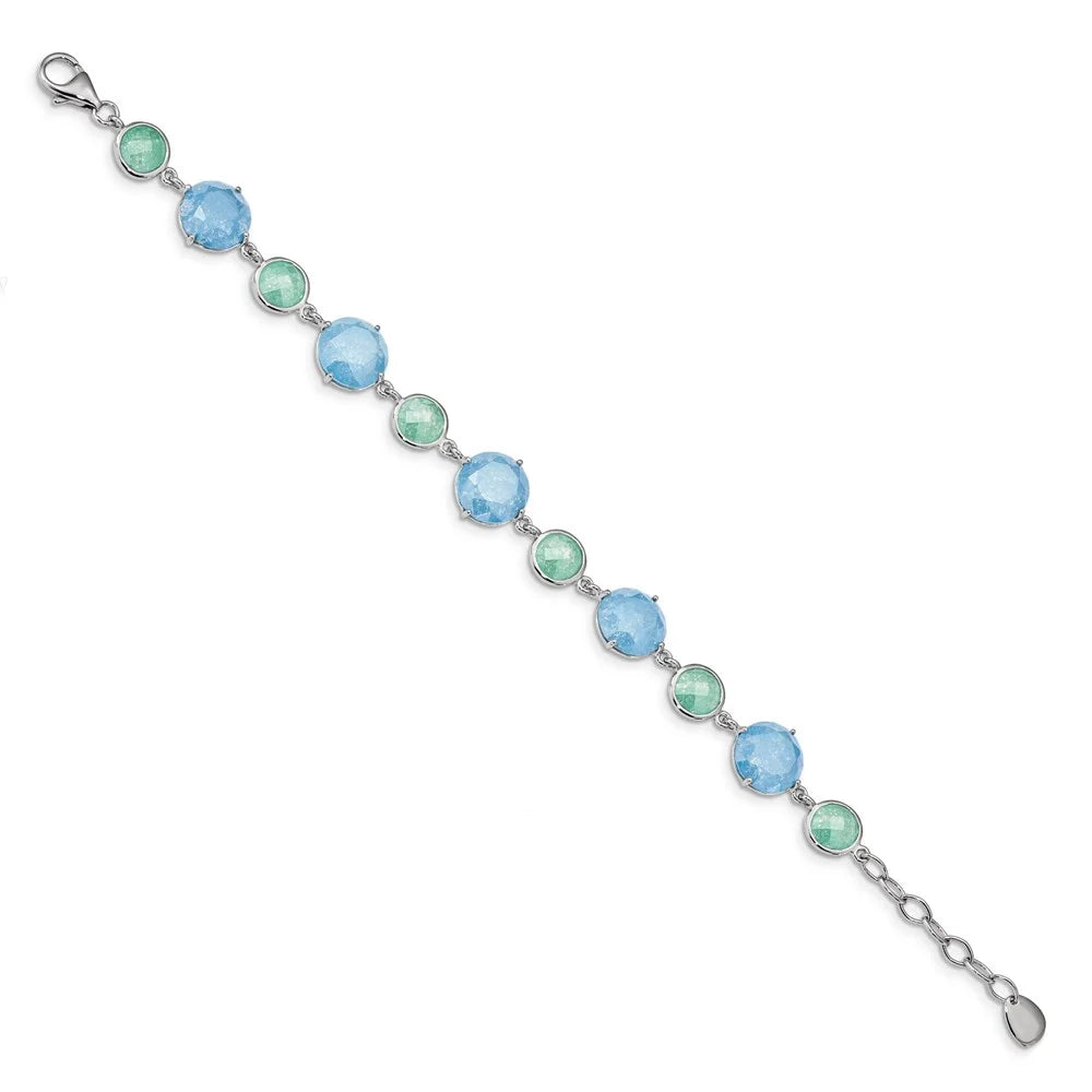 7.25 in ext CZ Rhod-pltd Bracelet Silver w/1in Q-QX970CZ Green/Blue Sterling Ice