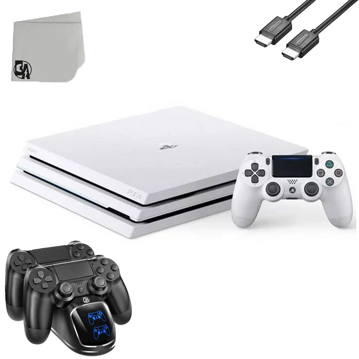White Axtion with PlayStation Used Console 4 Cable Dock HDMI Pro Gaming 1TB Bolt Charging