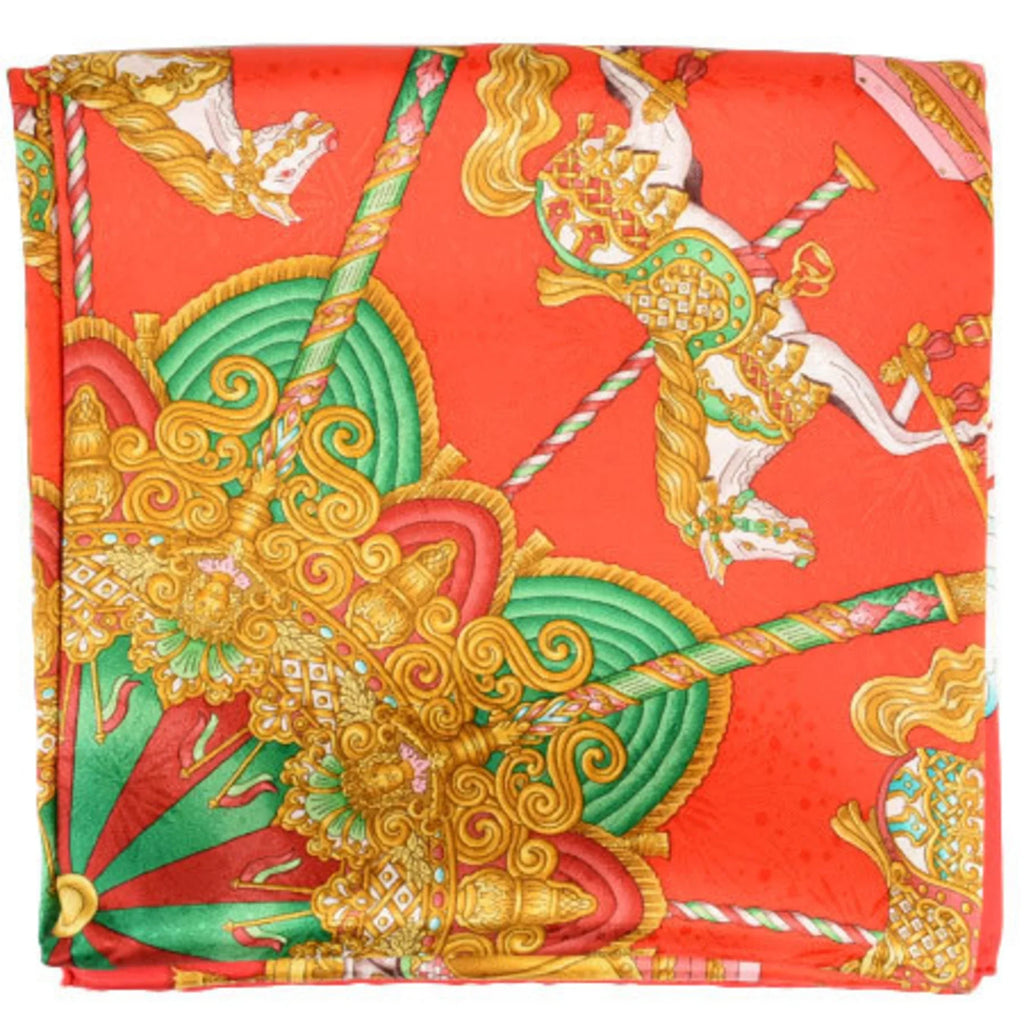 PARK Scarf White Amusement 90 (Good) HERMES Hermes Carre Park Red Pre-Owned Silk LUNA