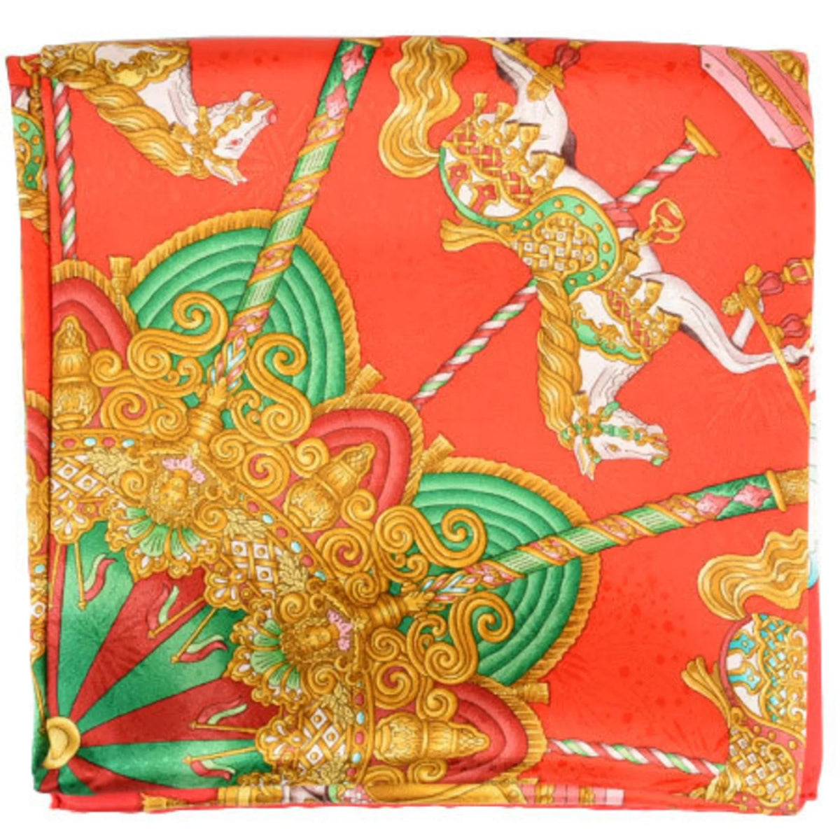 PARK Scarf White Amusement 90 (Good) HERMES Hermes Carre Park Red Pre-Owned Silk LUNA
