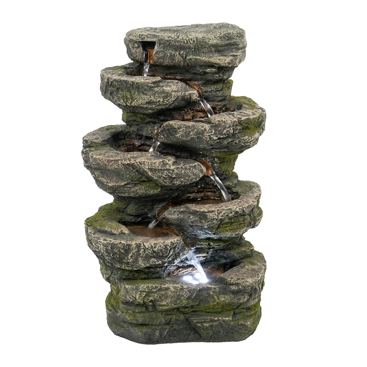 Polyresin 9x5x14" Tabletop Cascading Light Rock Fountain Indoor liquid LED with 7-tier Stone-Look Fountain, Gray
