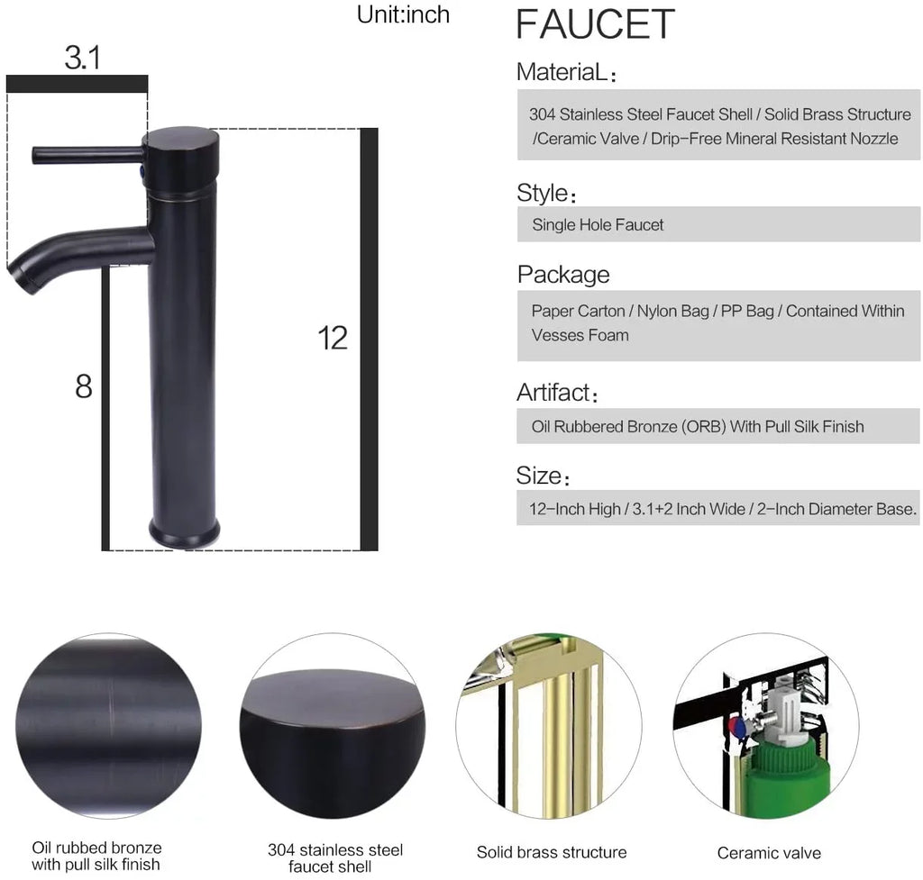 PULUOMIS Ceramic and Vessel Chrome Set with Drain Pop-up Faucet liquid Sink Artistic Cabinet Lavatory Porcelain Pipe Basin Washing Sink Bowl Countertop