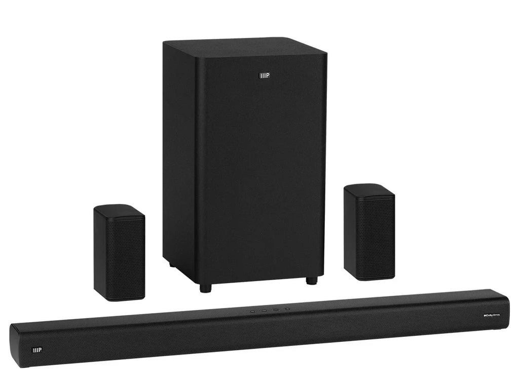 Wireless Wireless 5.1.2 HDMI Inputs, Speakers, Dolby eArc, Remote Soundbar Monoprice Bluetooth, Satellite Atmos Subwoofer with Toslink, Coax, & SB-600