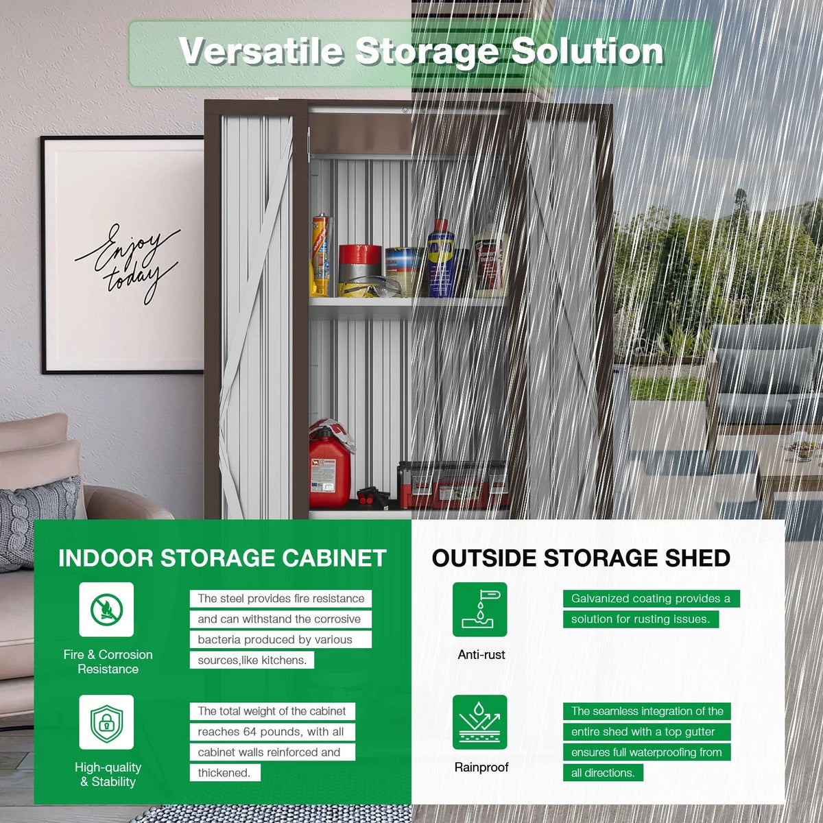 Organizer and in Storage for Metal Garden YODOLLA Shelves Cabinet with 70" exterior/ Indoor Shed Garage& Doors Brown Storage