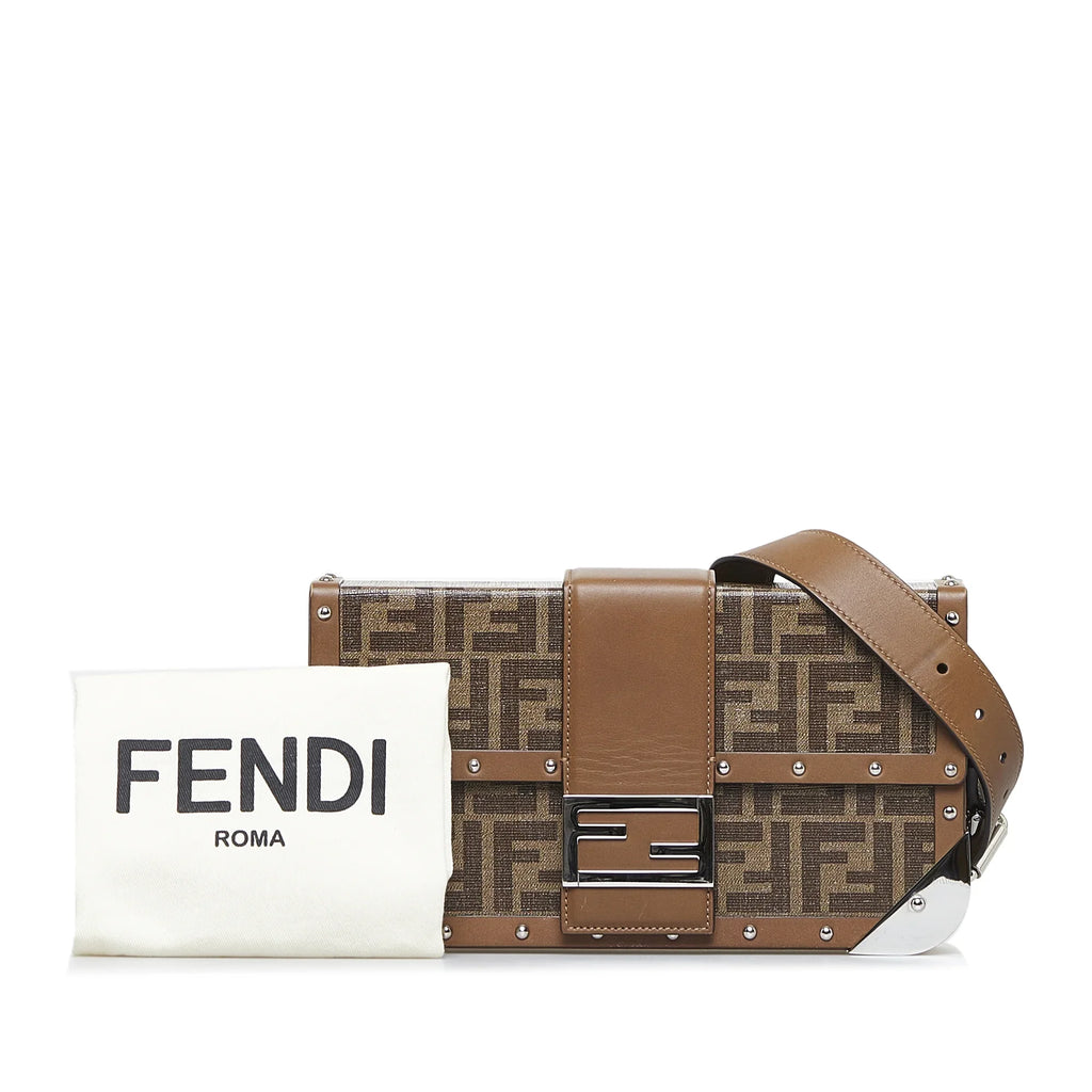 Fendi (Good) Coated Authenticated Zucca Bag Fabric Brown Pre-Owned Canvas Crossbody Unisex Baguette Trunk