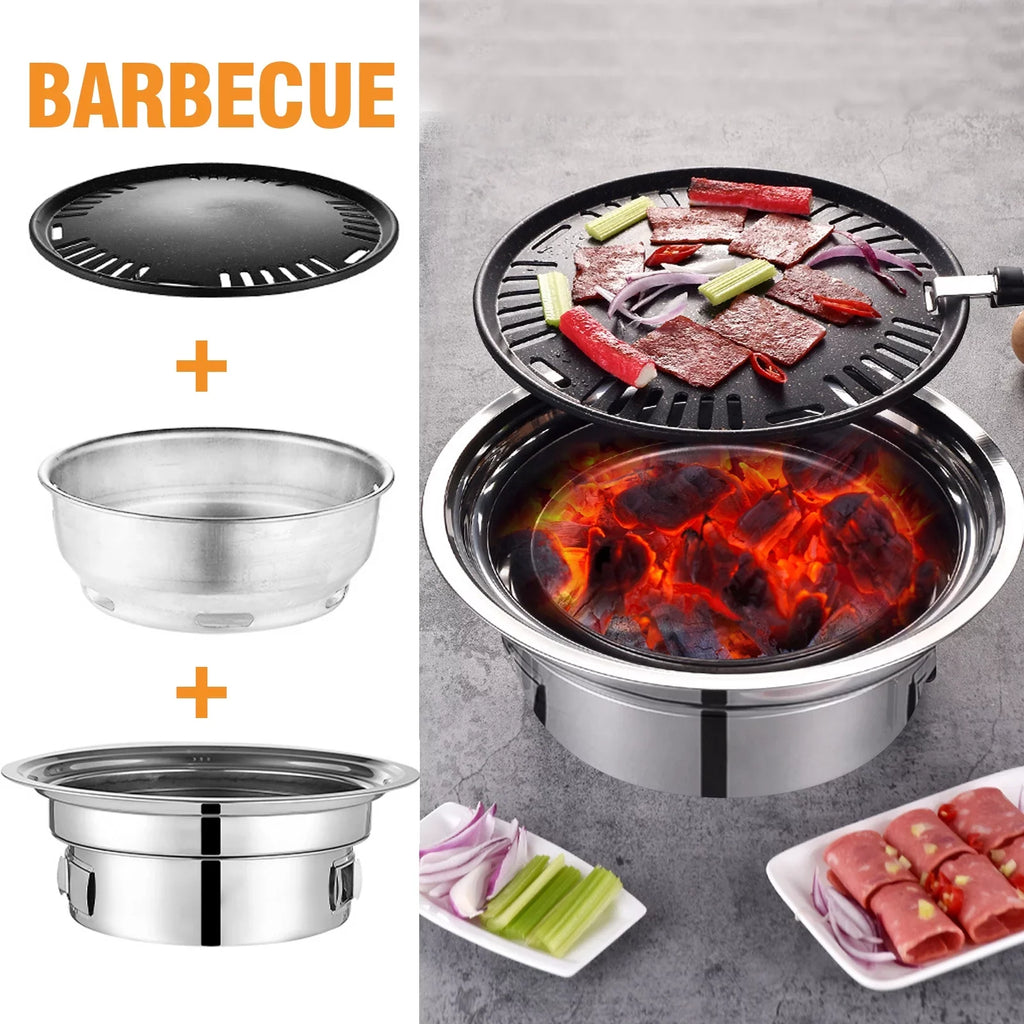 Camping Grill Korean Non-stick Carbon Grill Household Round Charcoal Grill, Portable Grill Barbecue and BBQ Picnic Stove Indoor Grill, exterior, for Smoker
