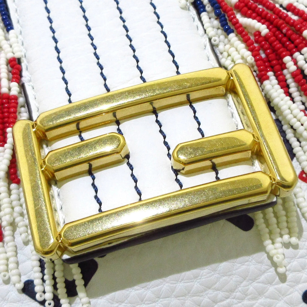 Shoulder Baguette Unisex White Authenticated Fila Calf Bag (Good) Leather Mania Fendi Pre-Owned Beaded