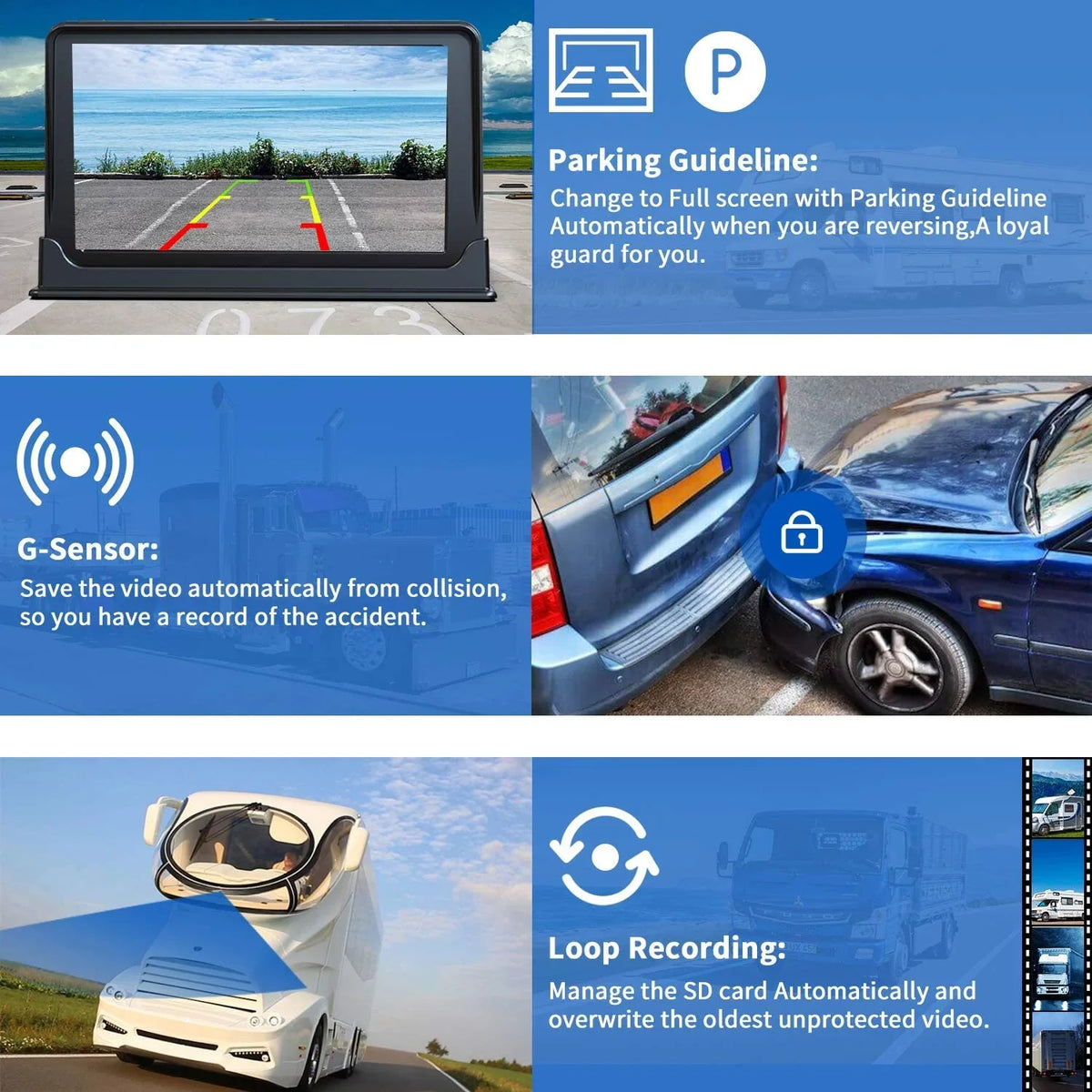with View with Backup 1080P Night Vision DVR for Erapta Recording Advanced IP69 RV/Pickup/Truck/Trailer/Bus Function, Camera Waterproof, Monitor Rear 7'' Camera