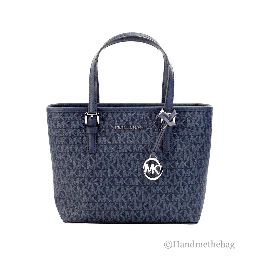 Purse Bag Zip Michael XS Top Kors Jet Tote Navy Set PVC Carryall Leather