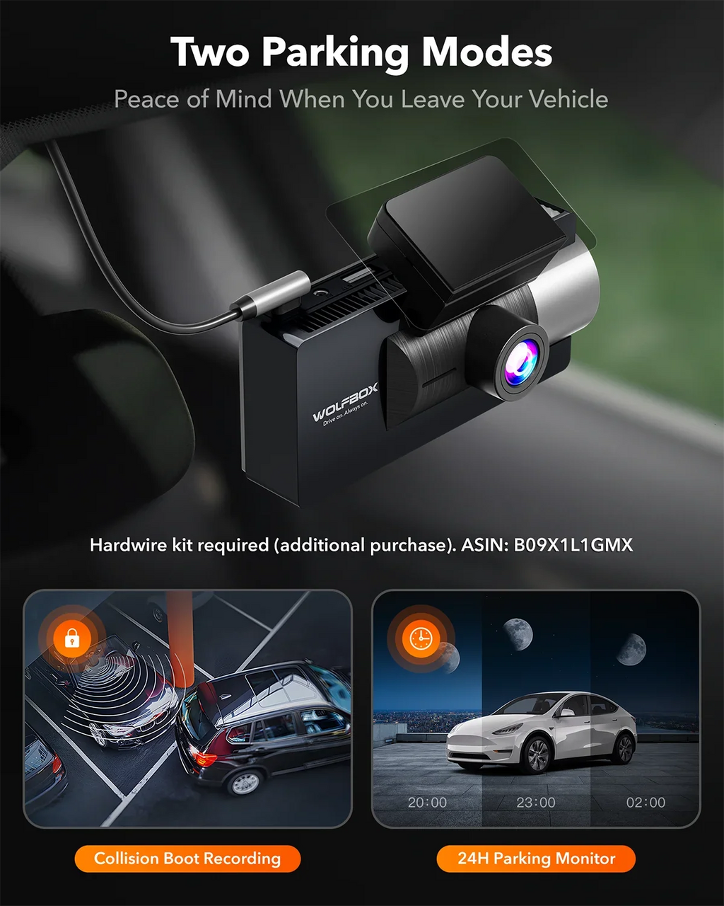 WiFi Night Cam 4K+2.5K Dash 3" UHD Super LCD Car GPS, Built-in Camera Vision, Rear, with and Front 4K Cam Dash IR WOLFBOX 64GB Dual 5G Vehicle Camera Card, Dash with