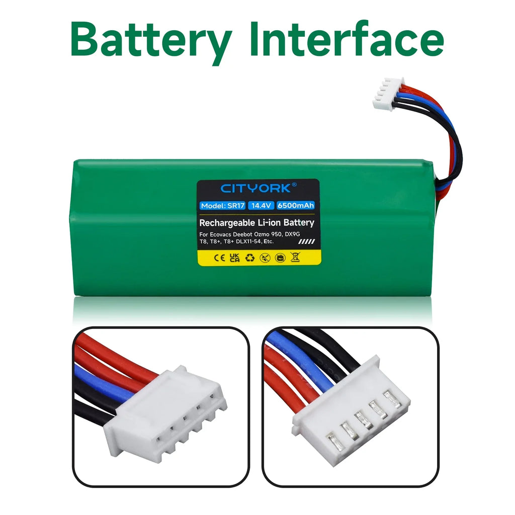 For Vacuum Mopping Li-ion T9 X1 Sweeping 950 Robot 6200mAh T8 Rechargeable DX9G Battery DLX11-54-14.8V Deebot Battery DX96 DX93 Cleaner Replacement Ecovacs Ozmo T5