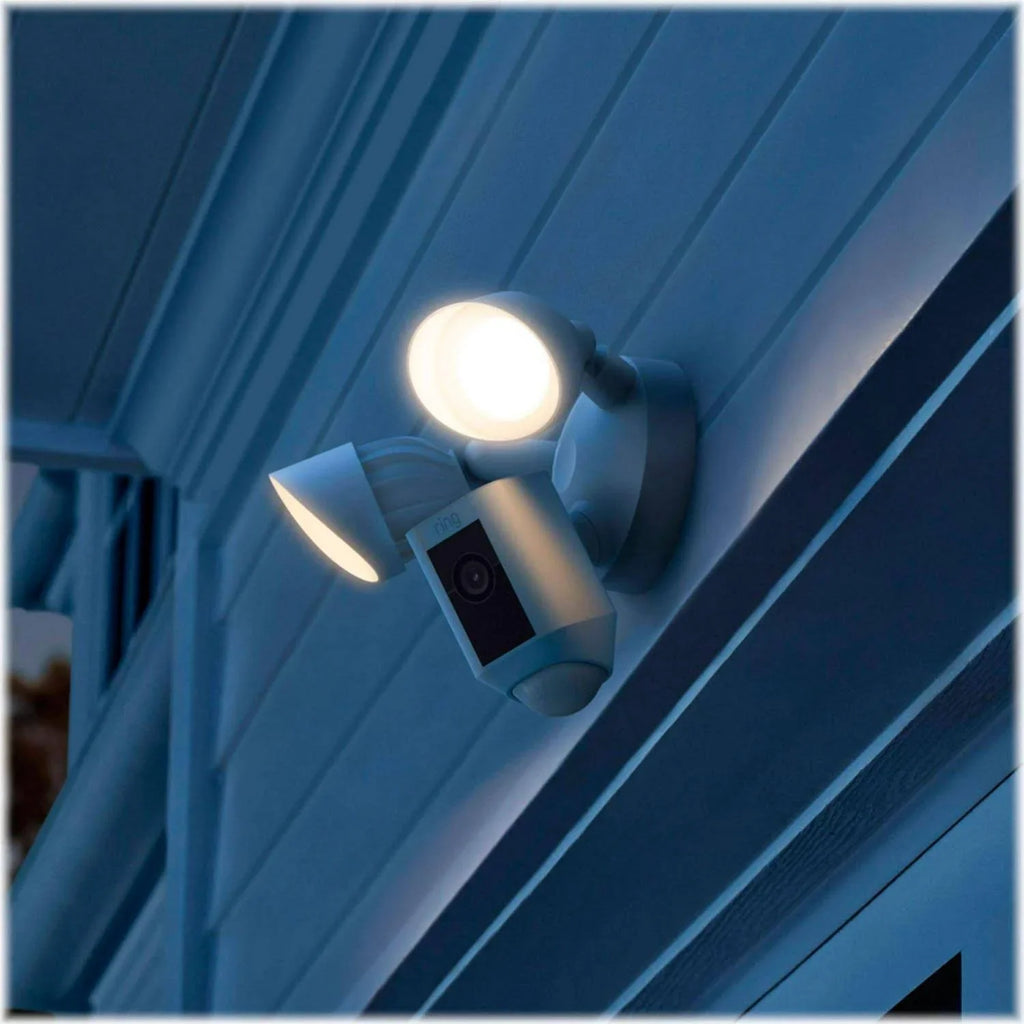Ring_Floodlight WiFi, Plus with 2021 Cam Restored HD, Wired Release, (Refurbished) White, IP/Network Activated Motion exterior,