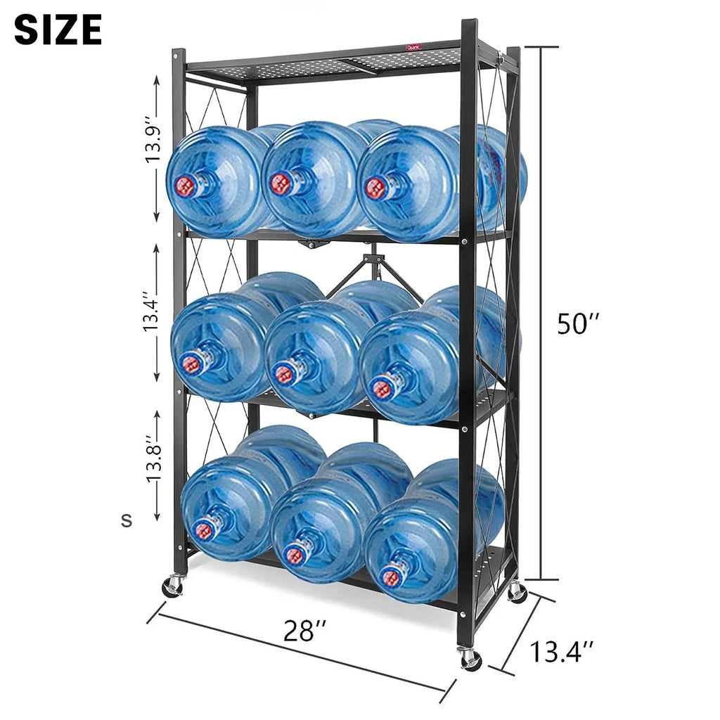 Rolling Shelving Unit Office Shelf Metal 4-Tier Room Black Books Decor Organizer, Foldable - with Kitchen Cart Closet Wheels Shelves, Pantry Storage - Storage for Collapsible Display, &