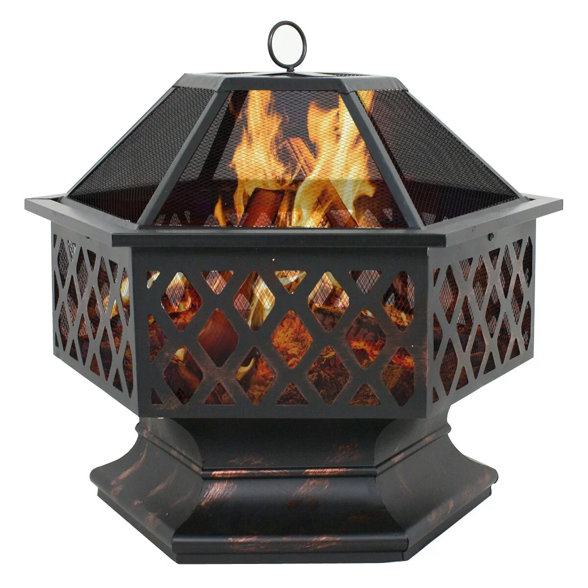 Backyard, ZenSports Pit Pire - Burning Lid, Black Bonfire W/Mesh Hex-Shaped Portable Wood 24’’ exterior
