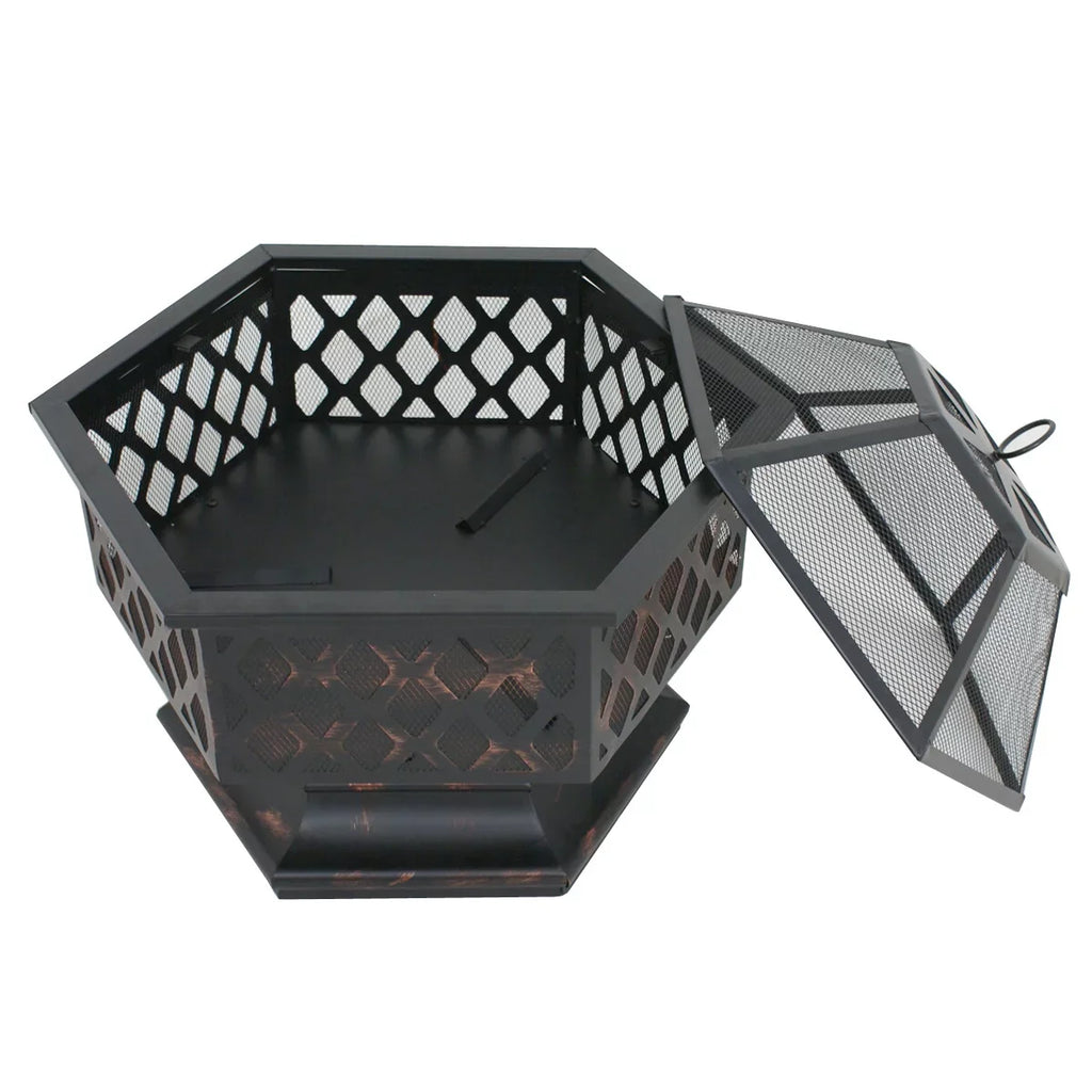 Backyard, ZenSports Pit Pire - Burning Lid, Black Bonfire W/Mesh Hex-Shaped Portable Wood 24’’ exterior