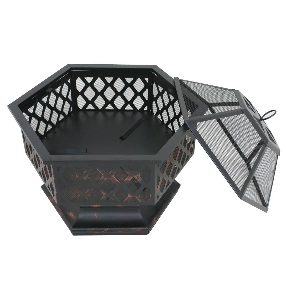 Backyard, ZenSports Pit Pire - Burning Lid, Black Bonfire W/Mesh Hex-Shaped Portable Wood 24’’ exterior