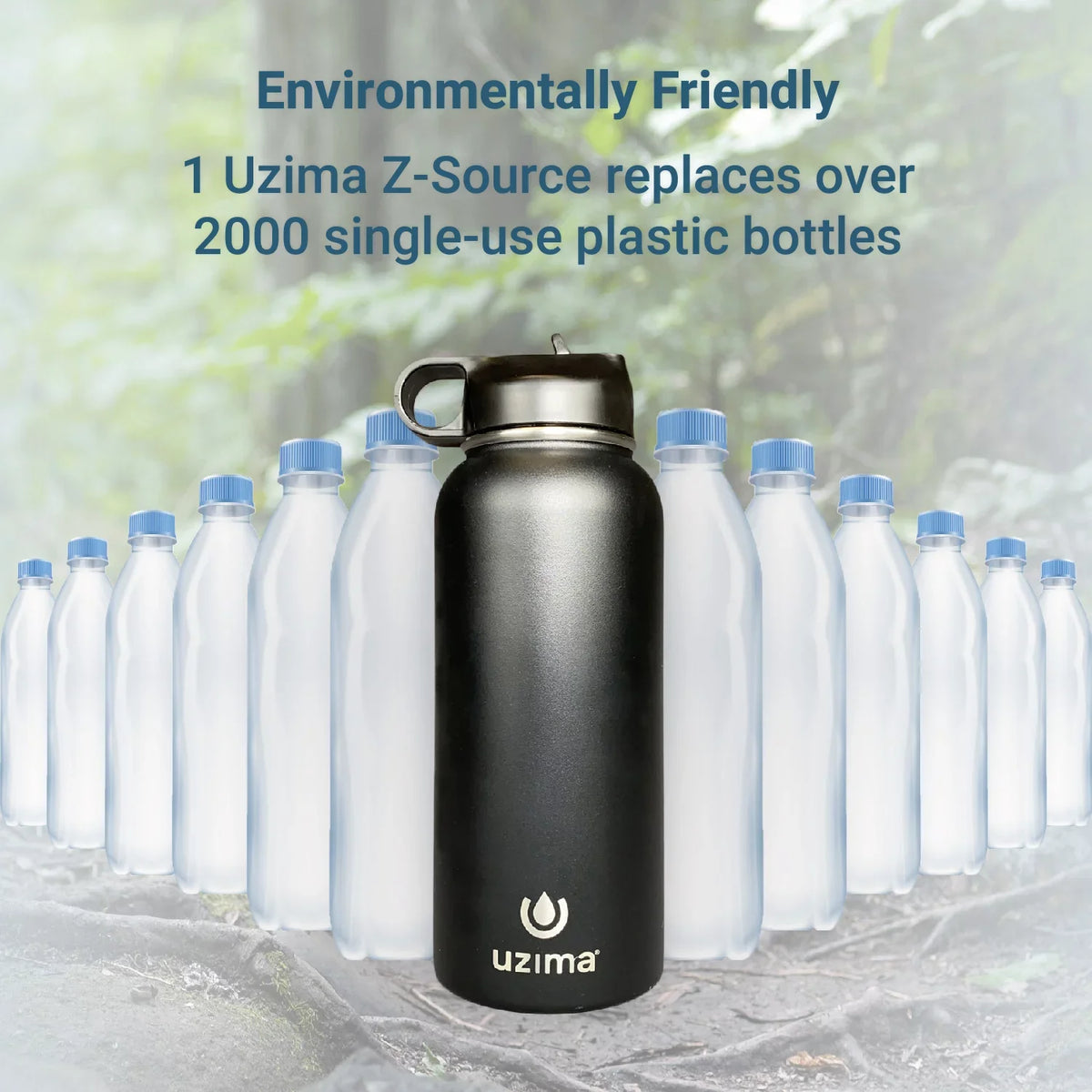 liquid Exterior. Large 32oz Z-Source and Bottle Uzima (Black) Purification Hiking, Camping, with liquid Double-Walled for Travel. on Go. Filtered - Backpacking, Stainless Capacity the Steel