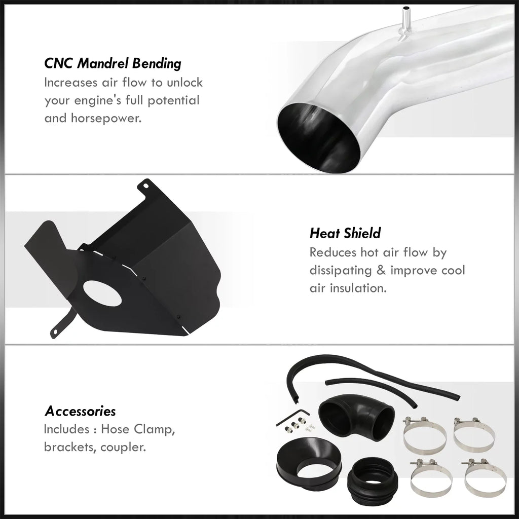 XL Filter Cold Intake For Tahoe Polish System Escalade Sierra + Yukon Aluminum V8 Cadillac Silverado Air Distributors AJP Pipe Suburban Compatible/Replacement Induction Heat Chevy Avalanche GMC Shield