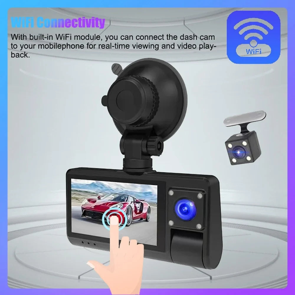 Camera, Angle Rearview - Connectivity Touch Driving Recorder WiFi Dash Recording, with Video Safety Screen Auto Mirror Cam - Clear Wide 3-in-1