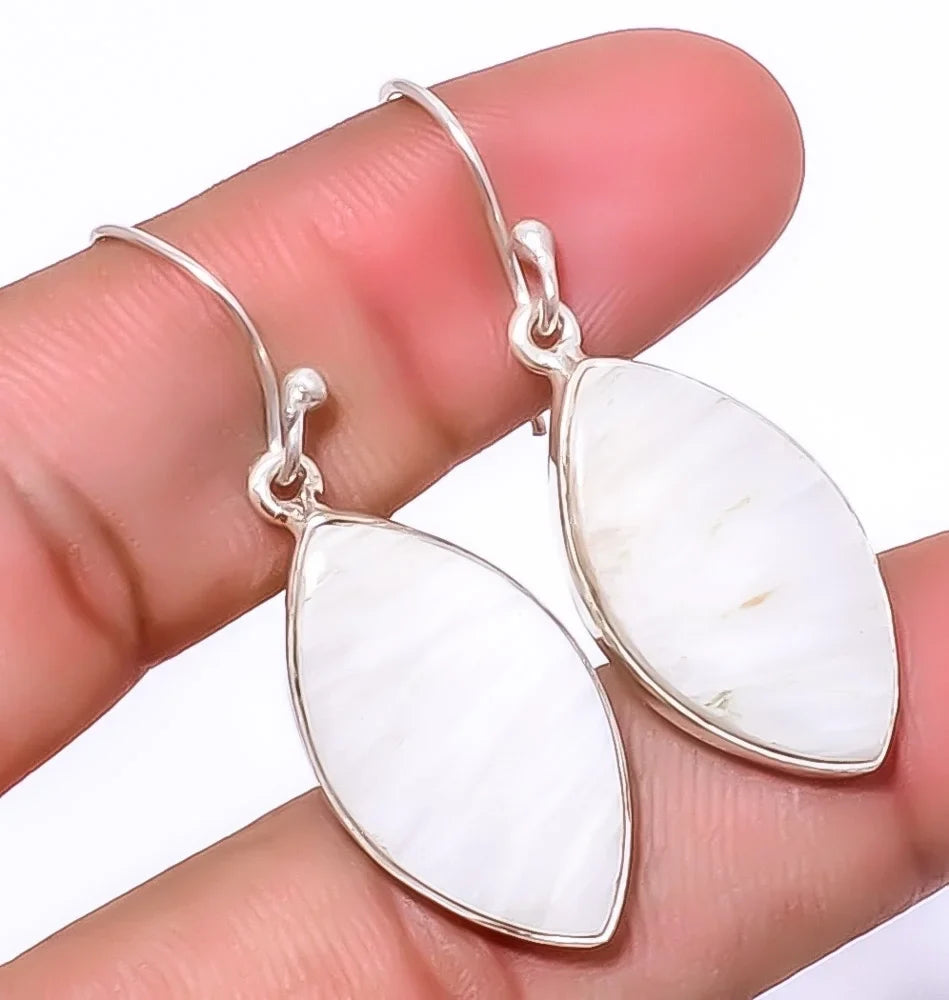 Silver Earring 925 Birthday A379, Gift, India Jewelry White Jewelry Beautiful Plated For Valentine's Day Gift, Woman - Gemstone Scolecite 1.76"