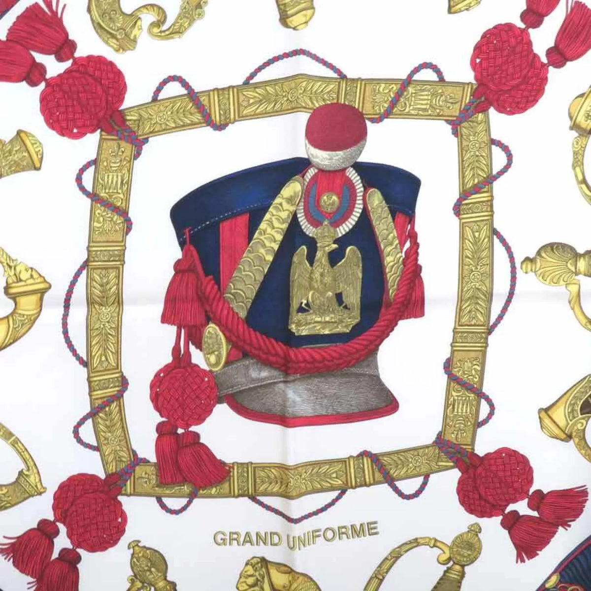 GRAND Scarf HERMES (Good) UNIFORME Pre-Owned Carre Ladies Silk Hermes Off-White/Multicolor 90